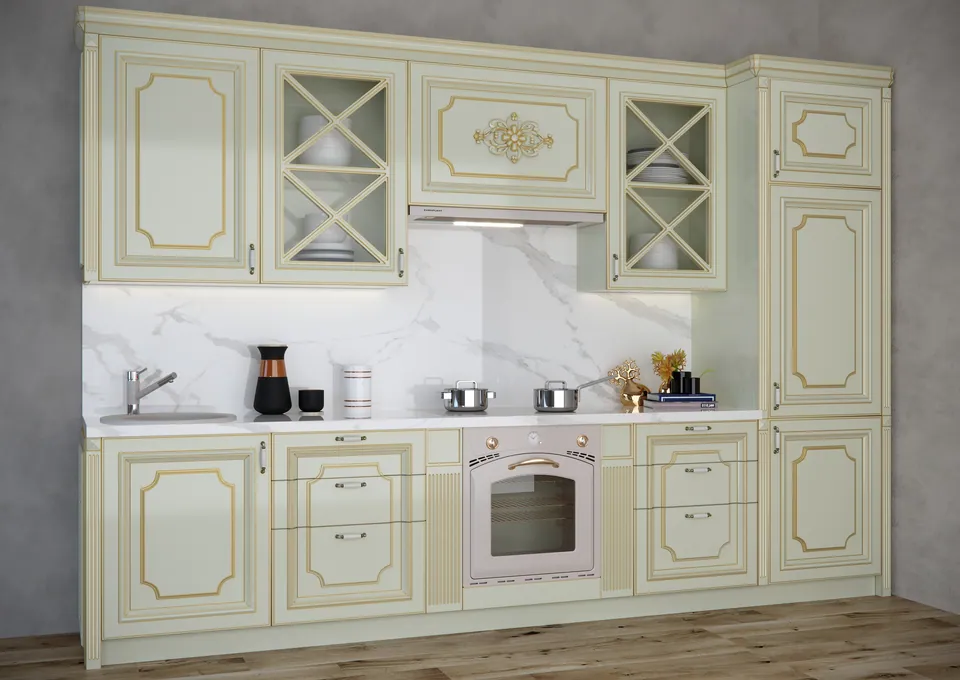 Классическая кухня Доминика цвета слоновой кости с золотой патиной
